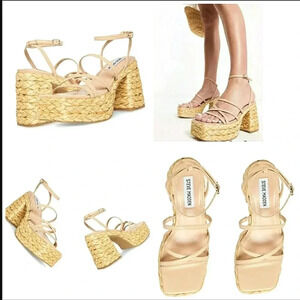 Boho Retro Baddie 9.5 Raffia Sexy Platform Block Heel Festival New